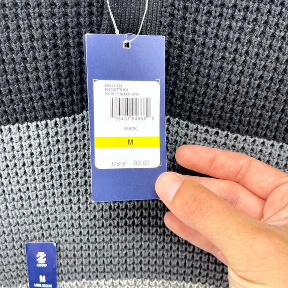 IZOD Men's Black Grey Color Block Mock Neck Button Sweater Size M - Picture 3 of 10